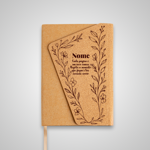 Bloco A5 com capa em cortiça e fecho magnético